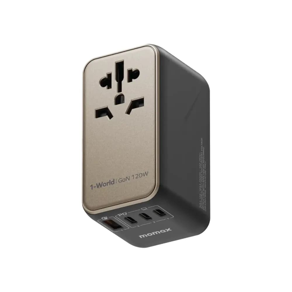 Momax 1-World 120W GaN Universal 4-Ports Travel Charger with 100W USB-C to USB-C Cable