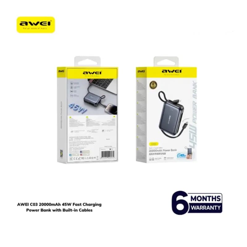 AWEI C03 20000mAh 45W Fast Charging Power Bank AWEI C03 20000mAh 45W Fast Charging Power Bank